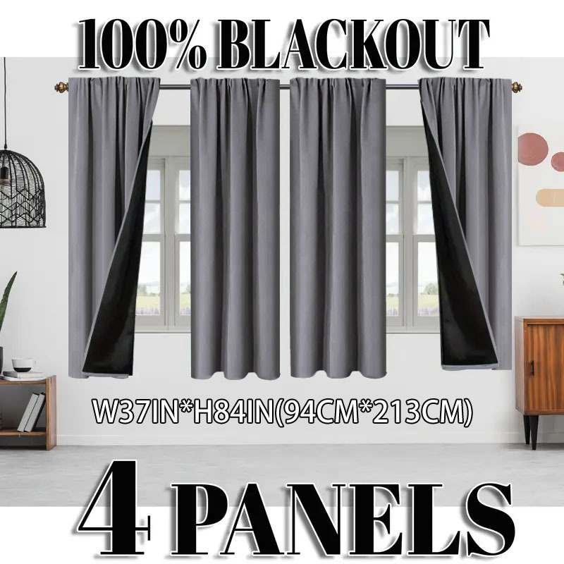 TEMU 4pcs, Rideaux occultants 100% et isolants thermiques, polyester de couleur unie moderne, de suspension à tringle, à poche pour tringle, Doublure