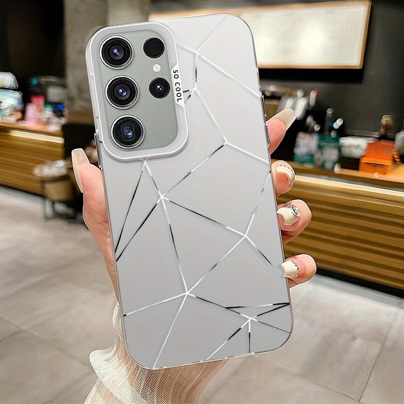 Image of Phone Case - Colorful Silvery Matte Tpu Phone Case With Marble Ice Crack Print, Marble Texture, Lightweight Body, And Removal Compatible With Galaxy S21, S22, S23, S24, S25, S26, Plus, Ultra, S23 Fe
