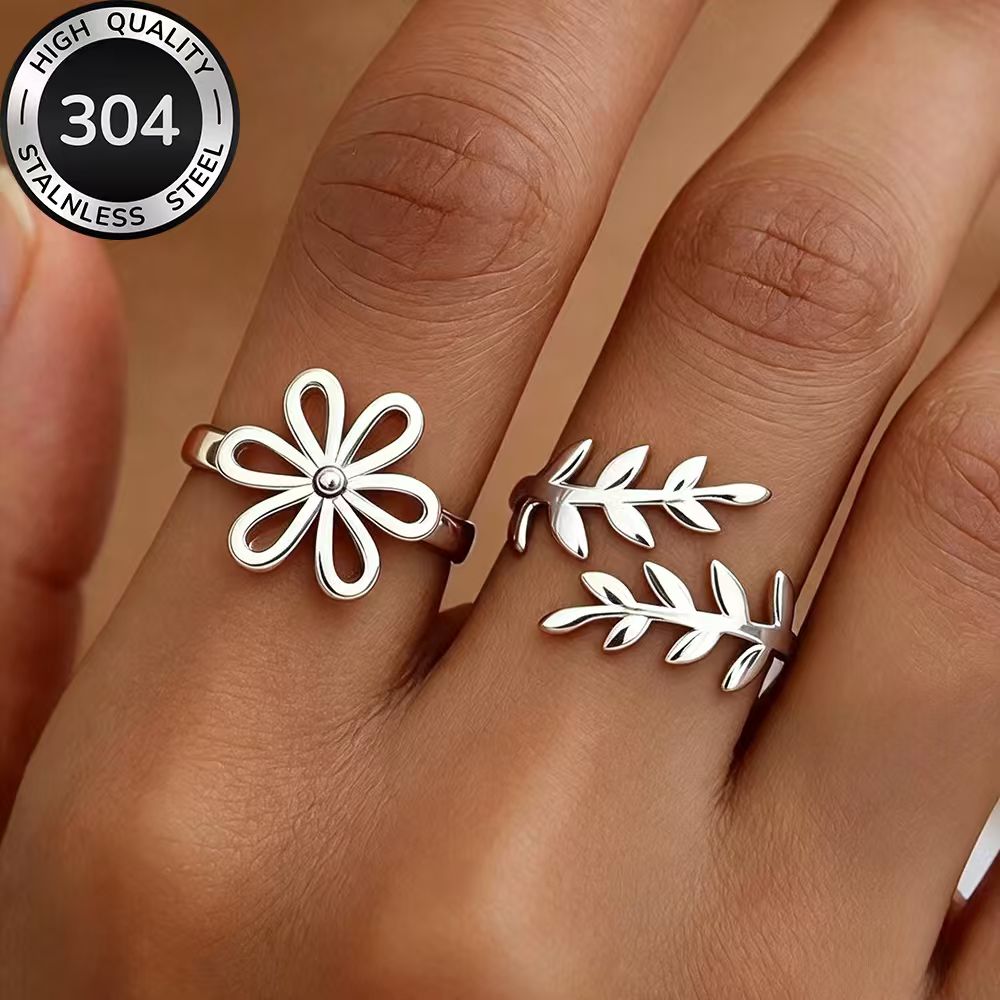 2pcs Stackable Open Ring Set, Golden Stainless Steel