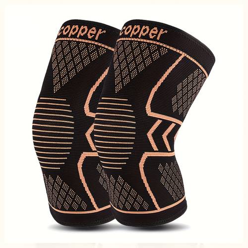 2pcs copper fiber knee brace breathable non slip stabilizing support with hexagonal patterns for black able wear hexagonal design