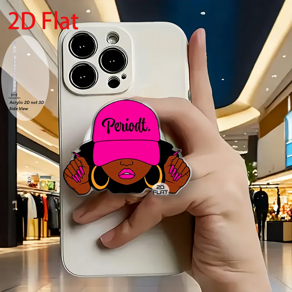 TEMU Een stijlvolle 2D platte beauty met een hoed, voorzien van een intrekbare telefoonhouder van acryl en een pop-up standaard.