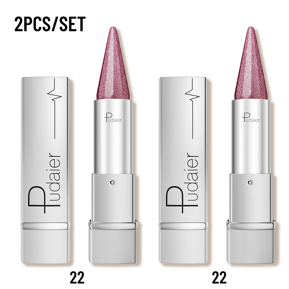2-pack Pudaier Pearlescent Lipstick - 24h Waterproof Long-lasting Formula, Feather-light Weightless Feel, Portable Travel Makeup, Ideal Christmas Gift For Women With Festive Bag