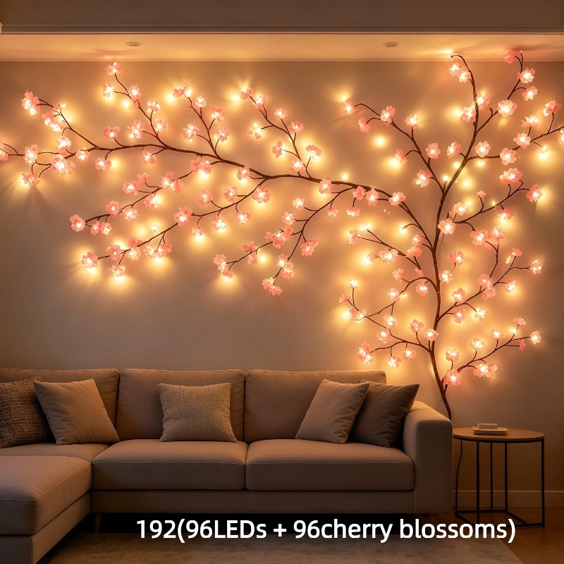96 Cherry Lights/144 Cherry Lights/192 Cherry Lights Cherry Led Branch Lights, 8 Flashing , Usb Powered, Handmade, Indoor Atmosphere Decorative Lights, For Vase Inserts, Bedroom, Living Room, Wall