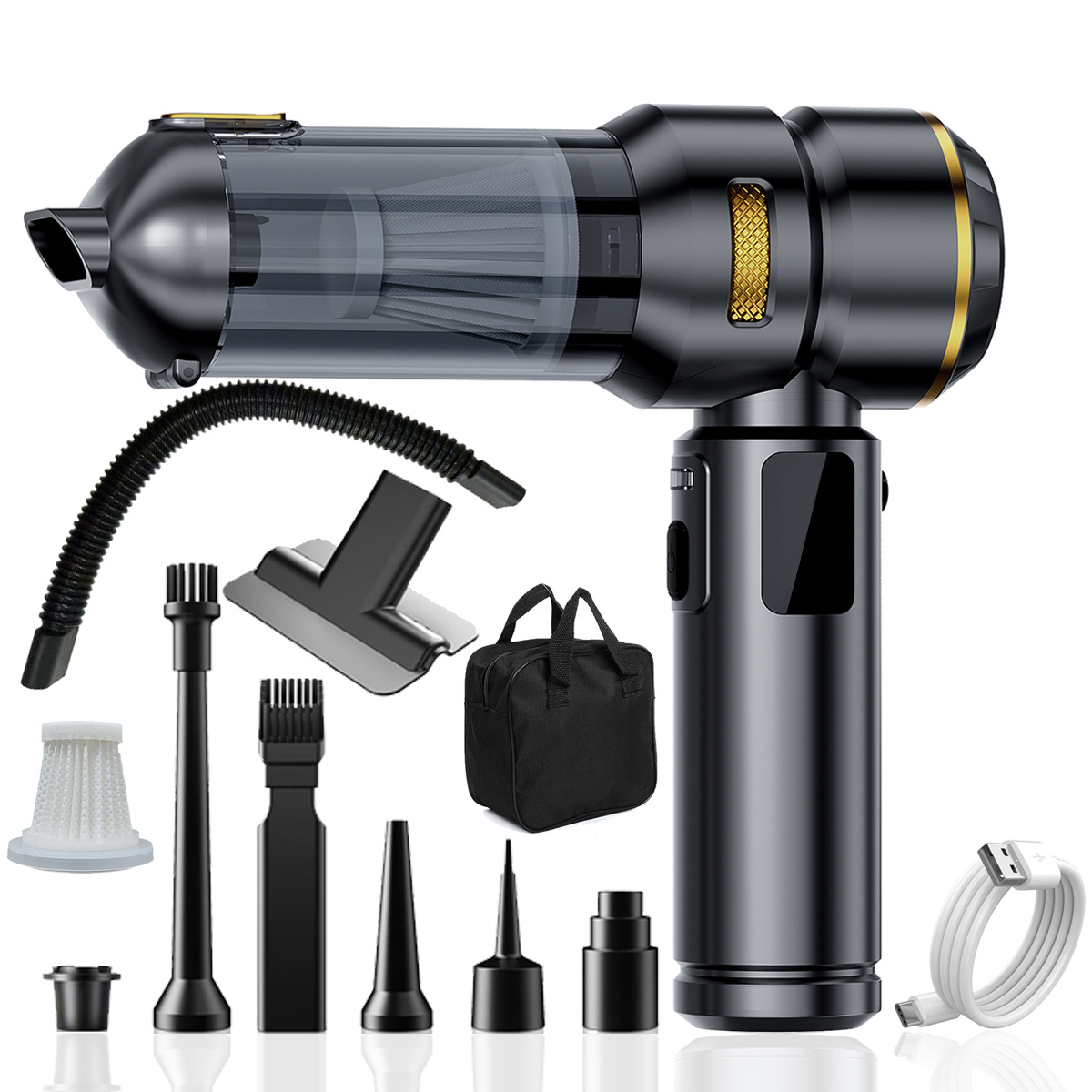 Image of Qilieasy: 2026 New 100w Cordless Handheld Vacuum, 24000pa Powerful Suction Car Vacuum, 4-in-1 Lightweight Vacuum/blower, Led Display, Usb , 2. Fast Charge, Built-in Light, 3-, Santa Christmas Gift