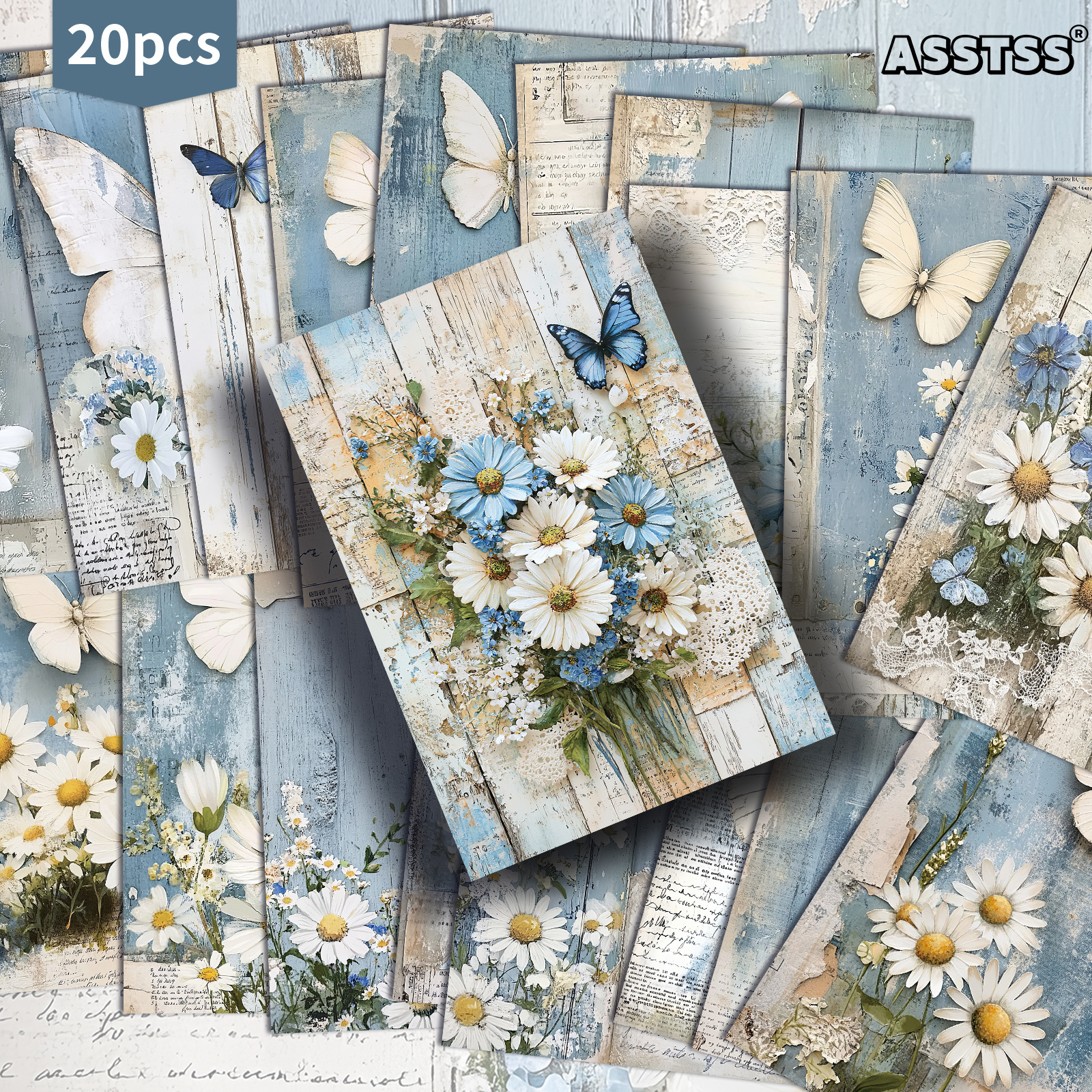 TEMU Set Of 20 Assorted Retro-style Gift Cards Featuring Daisies And Butterflies, Measuring 4x6 Inches. Collectible Decorative Cards Showcase Classic
