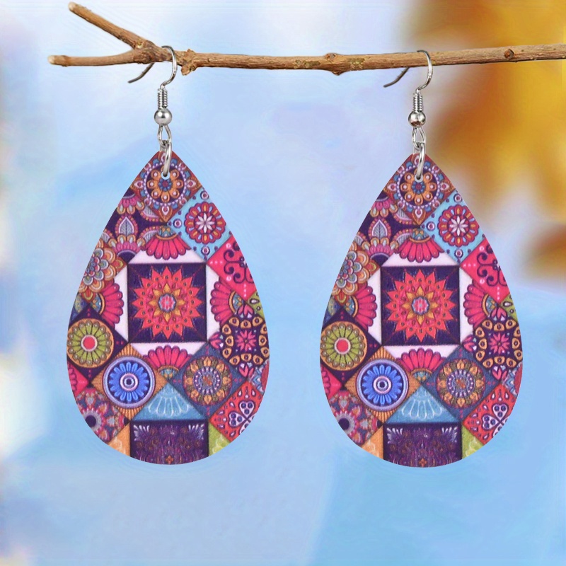 Bohemian Style Colorful Mandala Teardrop Earrings