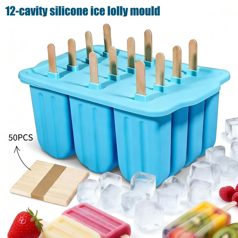 Image of 12 , Silicone Popsicle Mold With Lid And 50 Sticks, Durable And Reusable, Household Ice Cream Ice Cream Popsicle Homemade Mold
