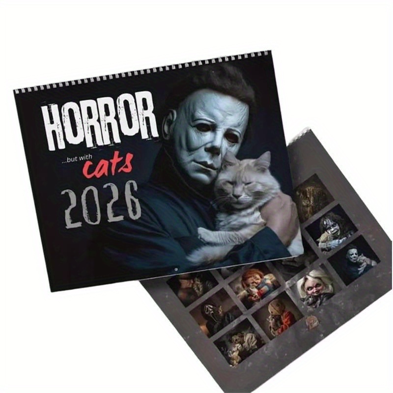 TEMU 2026 Wall Calendar Featuring Art For Halloween Horror Movies, Size 11x8.5 Inches