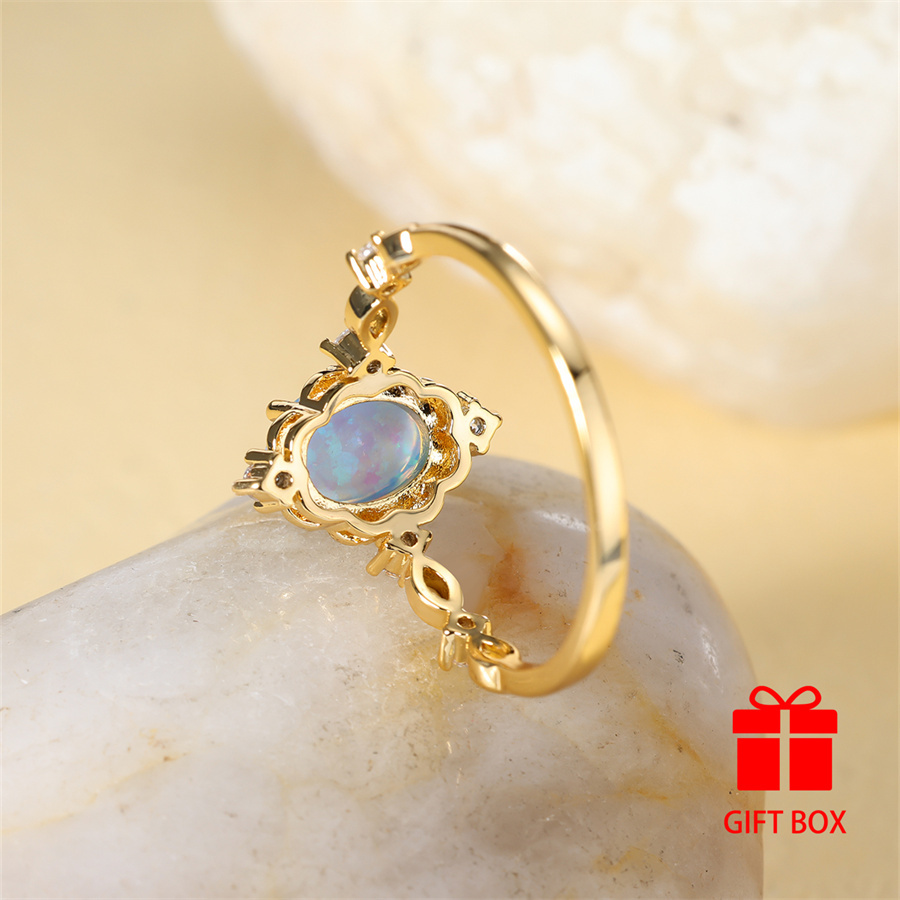 Copper Ring with Synthetic Opal Stone Personalized Jewelry for Women