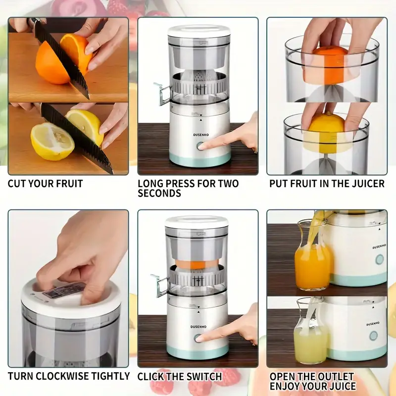 presse- électrique portable fil, de 13.53oz, rechargeable par usb avec batterie lithium 1600mah, commande facile par bouton, gobelet détachable, séparateur de jus automatique, idéal pour des jus , cadeau parfait détails 1