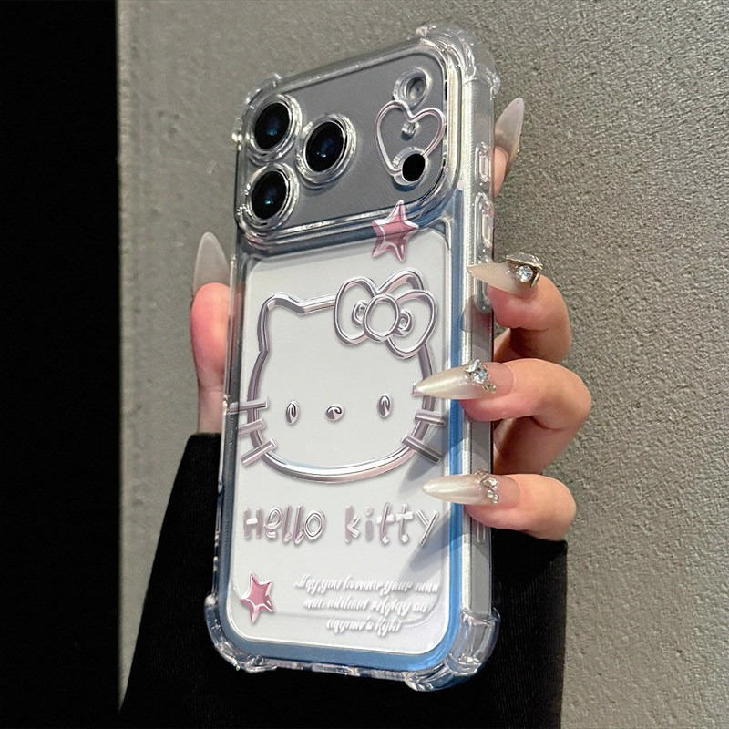TEMU Phone Case: Hello Kitty Pink-striped Transparent Corner-protecting Shock-absorbing Phone Case, For Iphone 17 Pro Max, For Iphone 17/16/15/14/13.