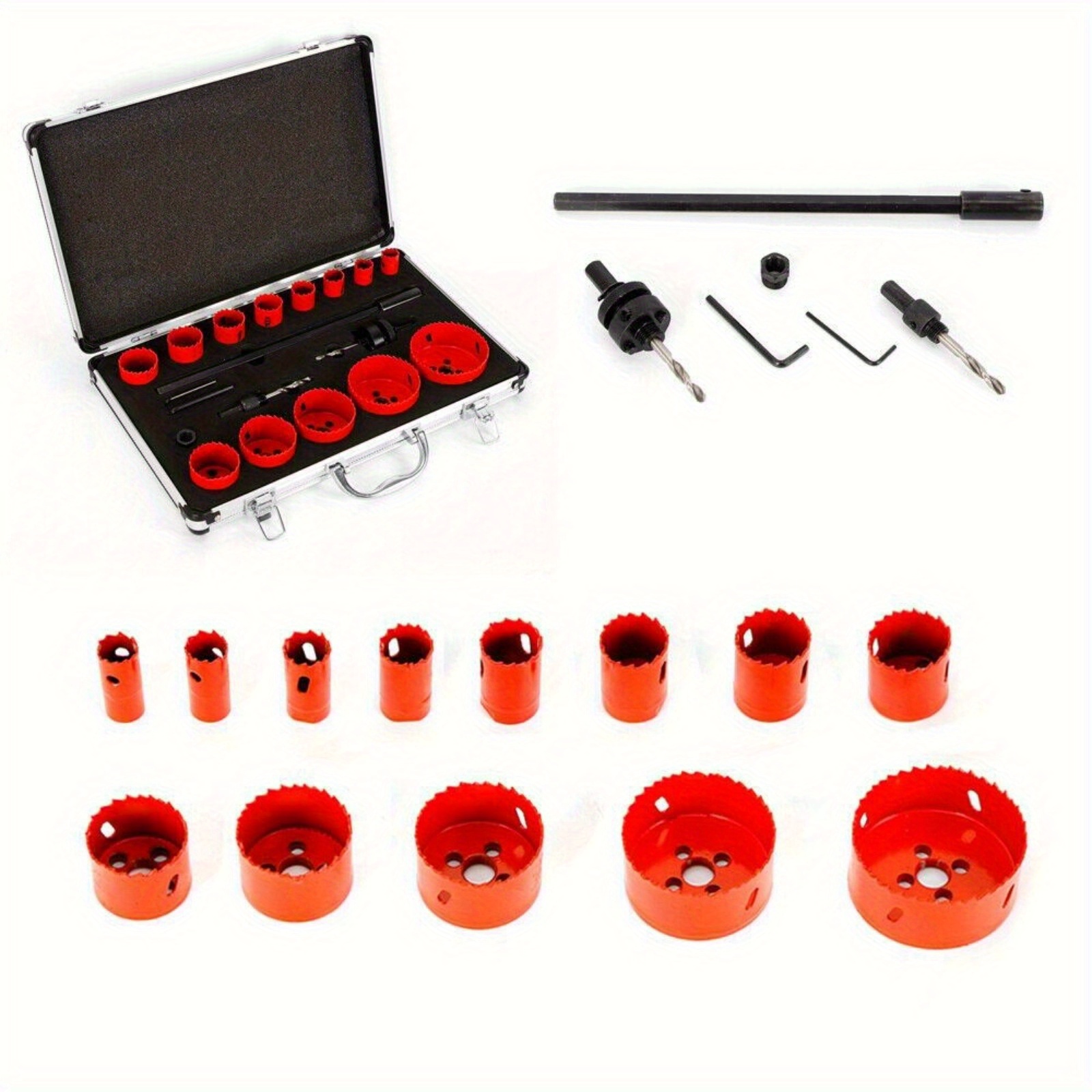 Image of 17pcs Kit With Drill Sizes Ranging From 19 To 76 Mm, Includes Drill, 2 Allen Wrenches, And Adapter, Suitable For Soft Metals, Wood, Pvc, And Plastic, In A , High-quality