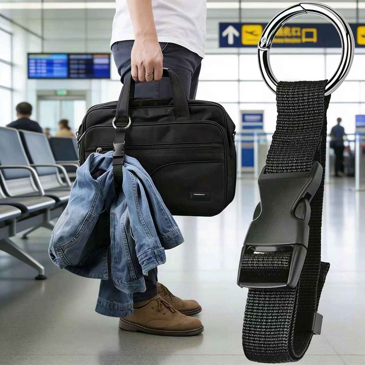 5pcs Versatile Black Luggage Strap - Durable Anti-theft Gripper With Handbag Clip For Easy Carry, Perfect For Travel & Everyday Use