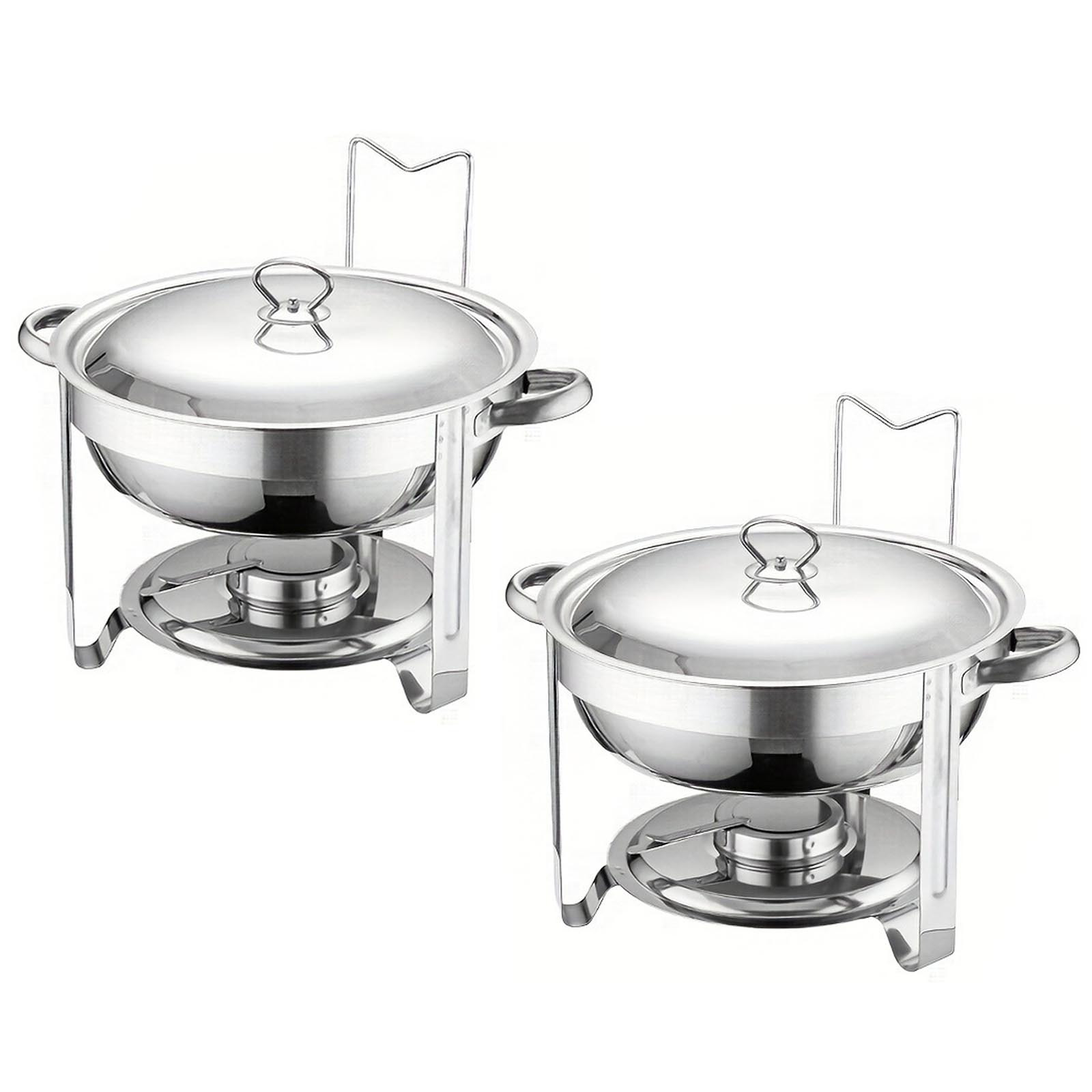 TEMU 2pcs 4. 5l Stainless Steel Insulated Hot Pot Buffet Set - Round Buffet Hot Pot & Warm/ Cooler Set With Lid & Lid Rack For Catering Use To Keep