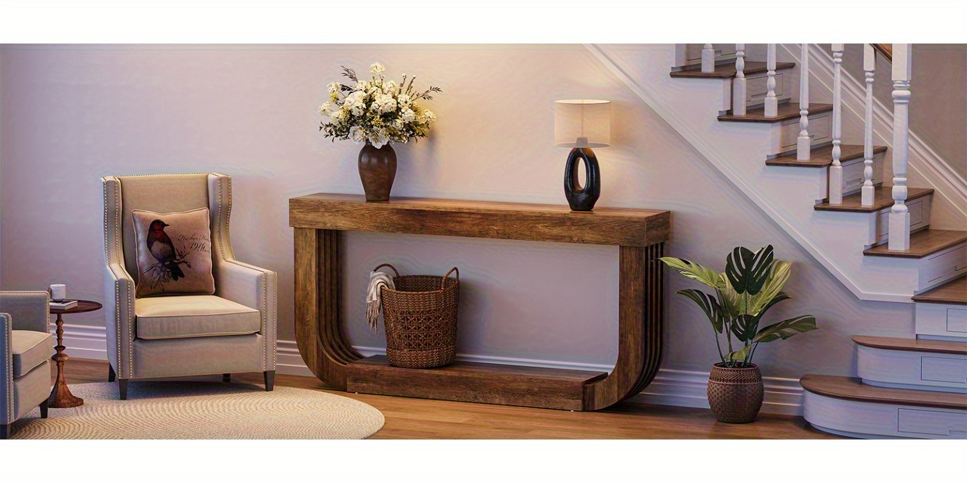 71-Inch Extra Long Narrow Sofa Table 7 2-Tier Storage and U-Shaped Pedestal Detail