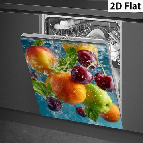 item picture 1pc 2d flat fruits splashing in water pattern magnetic appliance cover sticker no required easy to clean suitable for dishwasher refrigerator kitchen decoration refrigerator decoration nature free installation