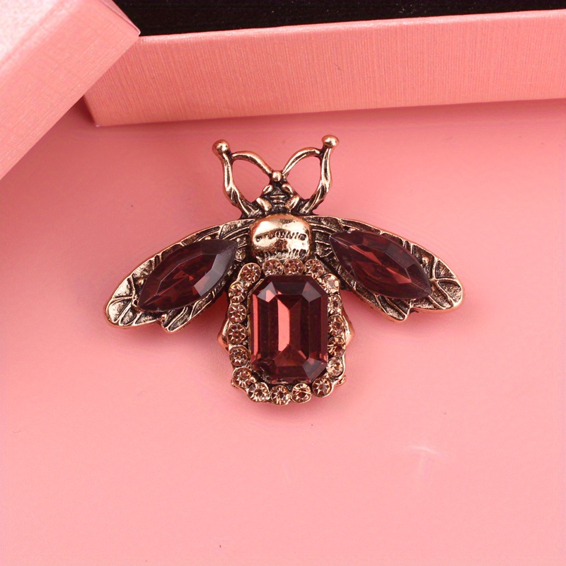 TEMU Vintage Cute Rhinestone Bee Brooch - Sparkly Synthetic Gemstone Animal Pin For Women's Jewelry Accessory