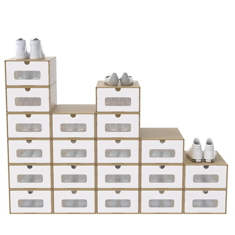 E-shop Stapelbare Schuhkarton aus Kraftpapier mit Deckel und transparentem Fenster, Aufbewahrungsbox für Schuhe, Größe 34.5 .5 x 13.5 cm