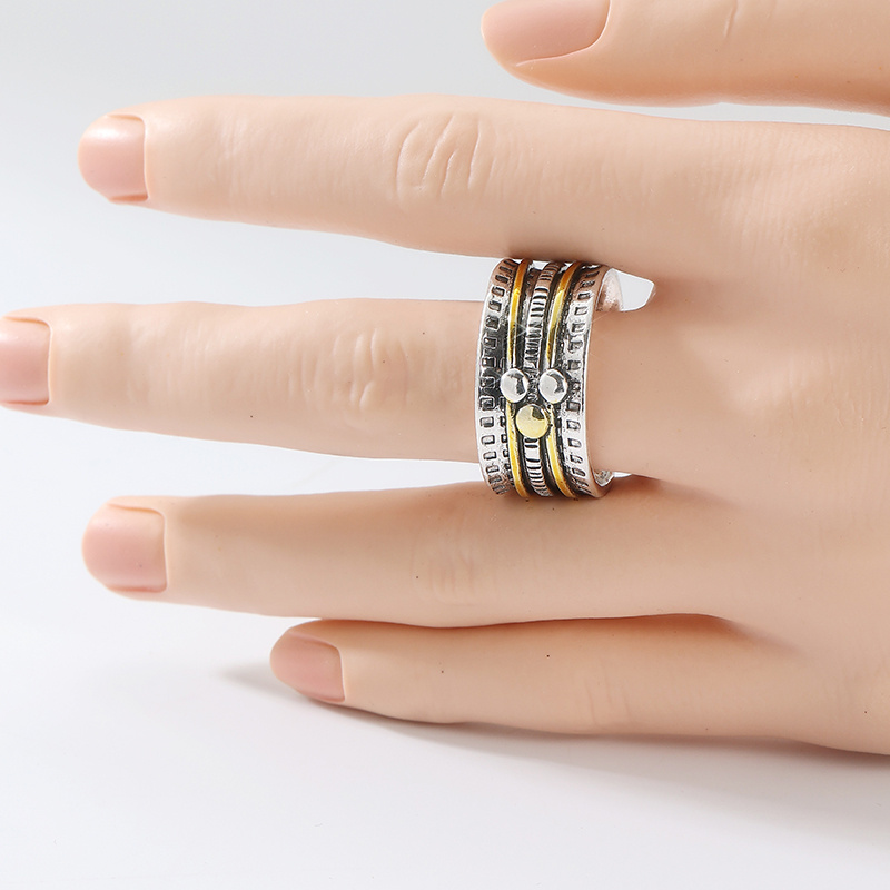 Women's Handmade Two-Tone Copper Silvery Color Anxiety Band Ring