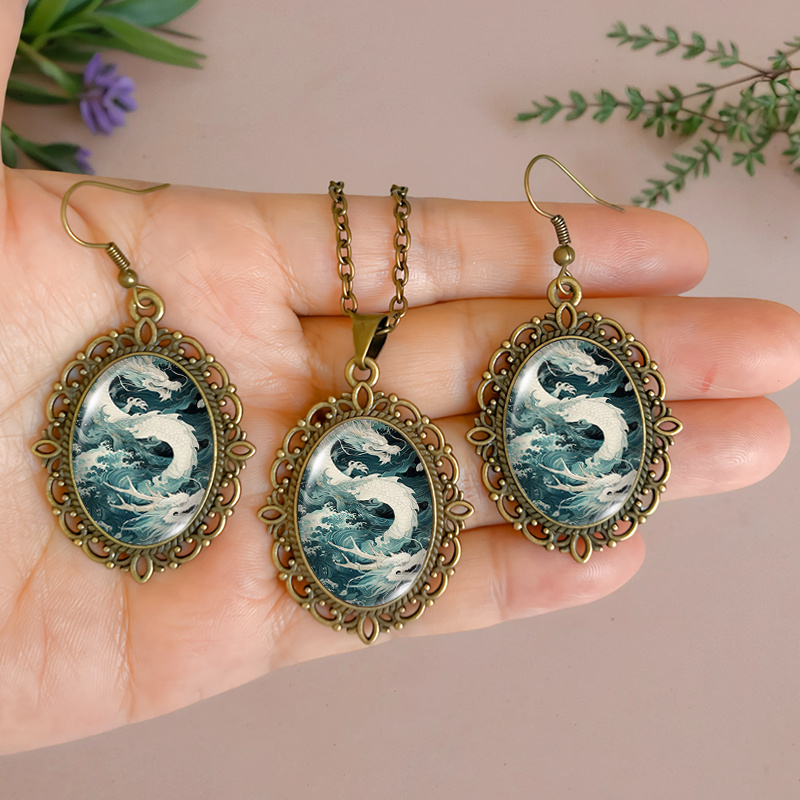 3pcs Wave Dragon Necklace & Earring Set