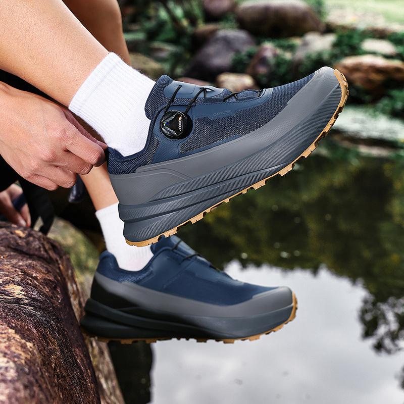 Twist Buckle Thick Sole Hiking Shoes, Men'S Outdoor Trekking Shoes, Anti-Slip Wear-Resistant Sneakers