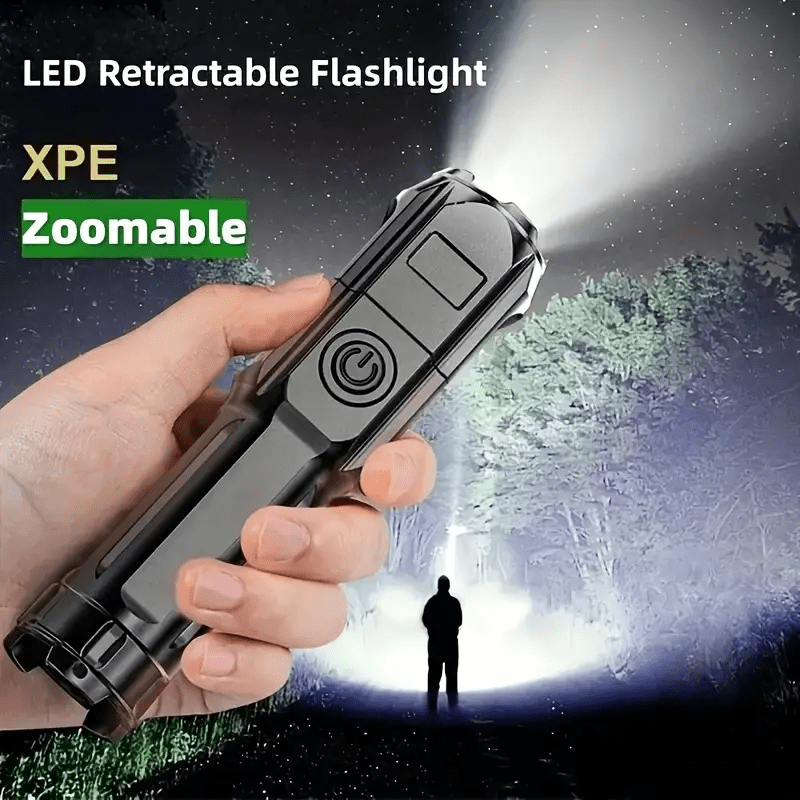 TEMU Lampe de poche ultra-lumineuse à zoom, compacte, rechargeable, LED durable longue distance, lumière à zoom réglable pour extérieur et , convient