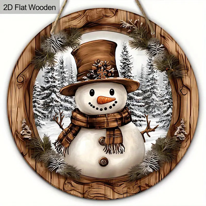 TEMU 2d Flat, This Is A Retro 2d Flat Decoration, Featuring A Snowman With A Scarf And Hat. A Round Wall Sign, Battery-free, And Comes With An