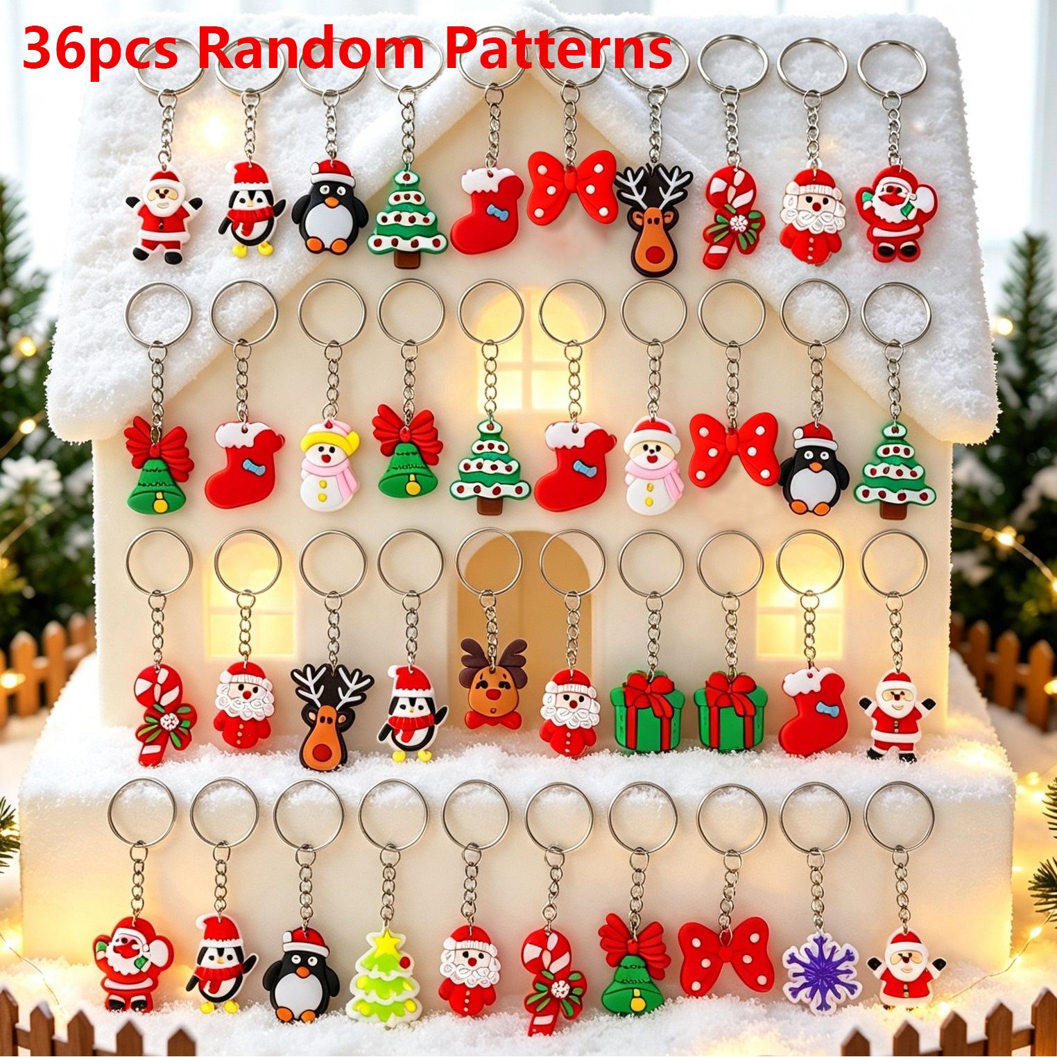 TEMU Plat 2D, Lot de 36 porte-clés de Noël, Plat 2D avec aléatoires | Inclut Père Noël, , de neige, sapin de Noël, et plus | Convient pour la