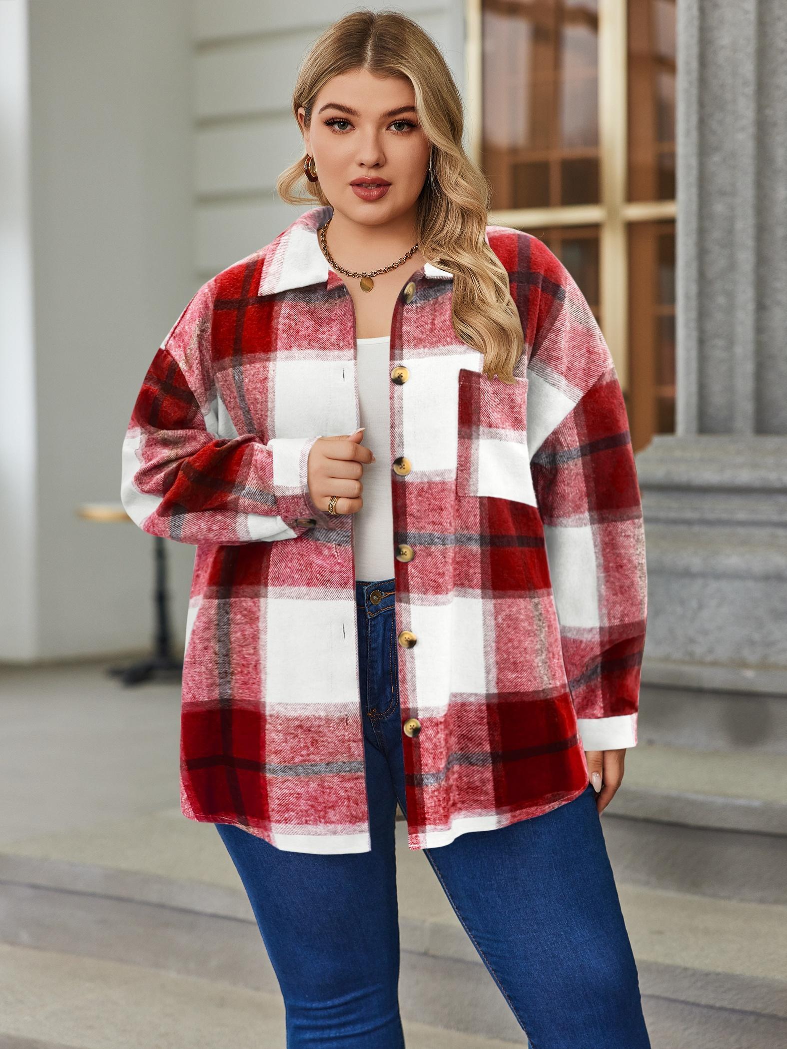 womens plus size flannel shacket long sleeve Temu