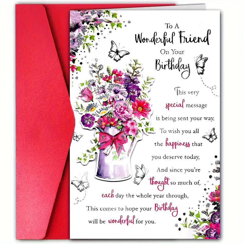 TEMU A Floral Birthday Card With An Envelope, Measuring 11.99cm X 18.01cm, Made Of Paper, Containing , Suitable For , Relatives, , , Decorated With