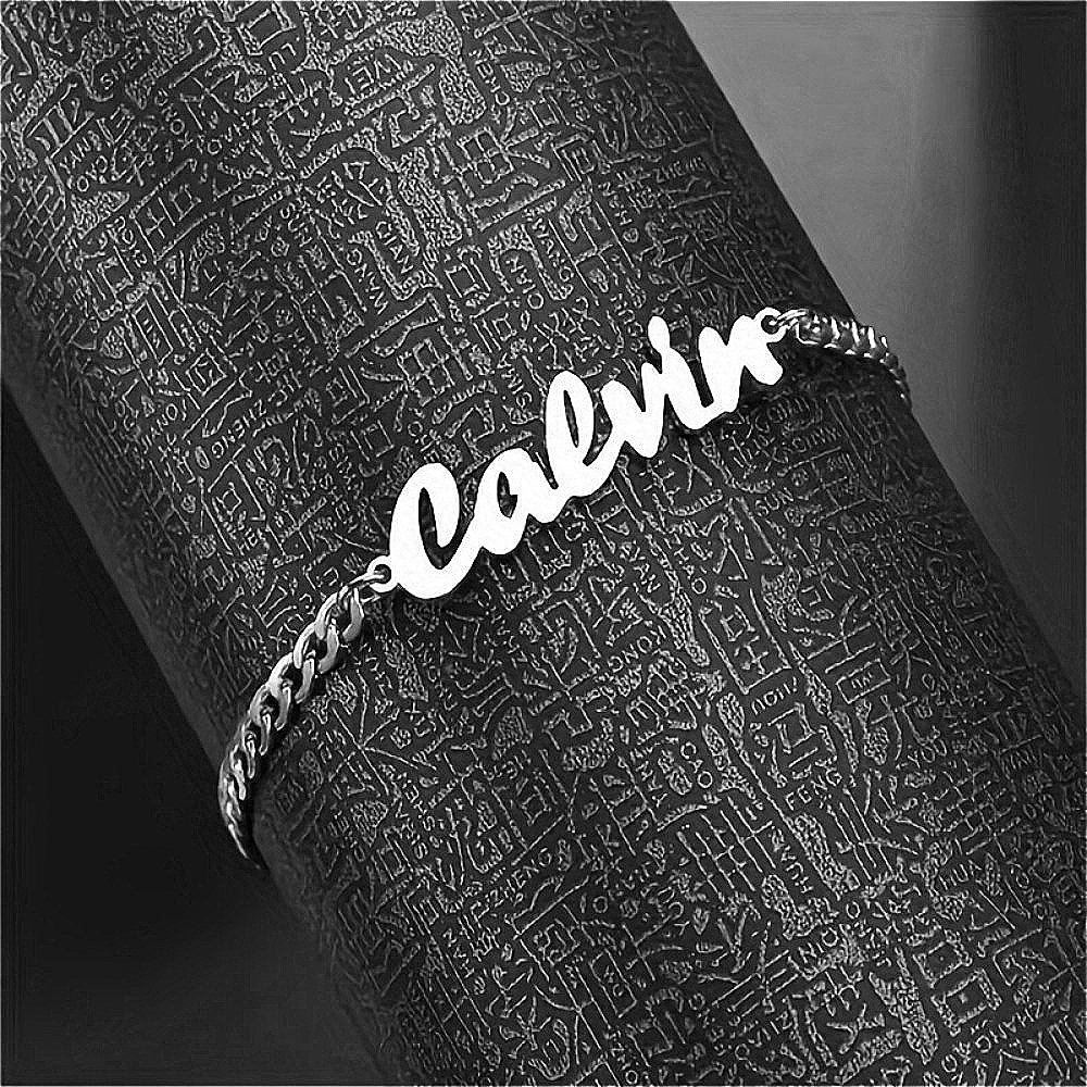 TEMU Custom Name Bracelet, Men's Cuban Link Personalized 201 201 Stainless Steel Adjustable Pendant Bracelet, Custom Nameplate Jewelry Couple