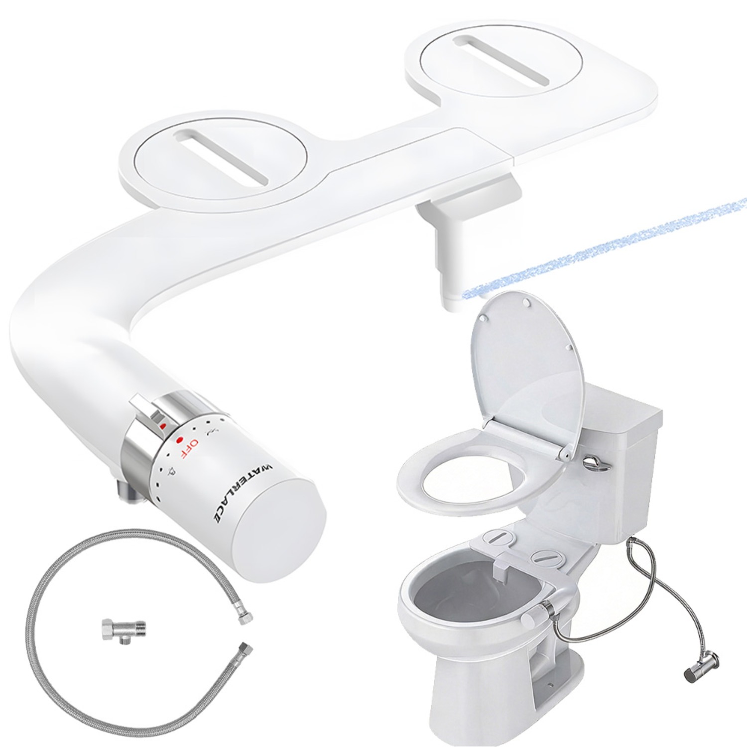 Image of Toilet Seat With Non-electric Bidet - Self-cleaning Nozzle System, Adjustable Water Pressure Bidet Attachment, Hygienic Bathroom Upgrade Suitable For, , No Battery Required, For Personal Care Device