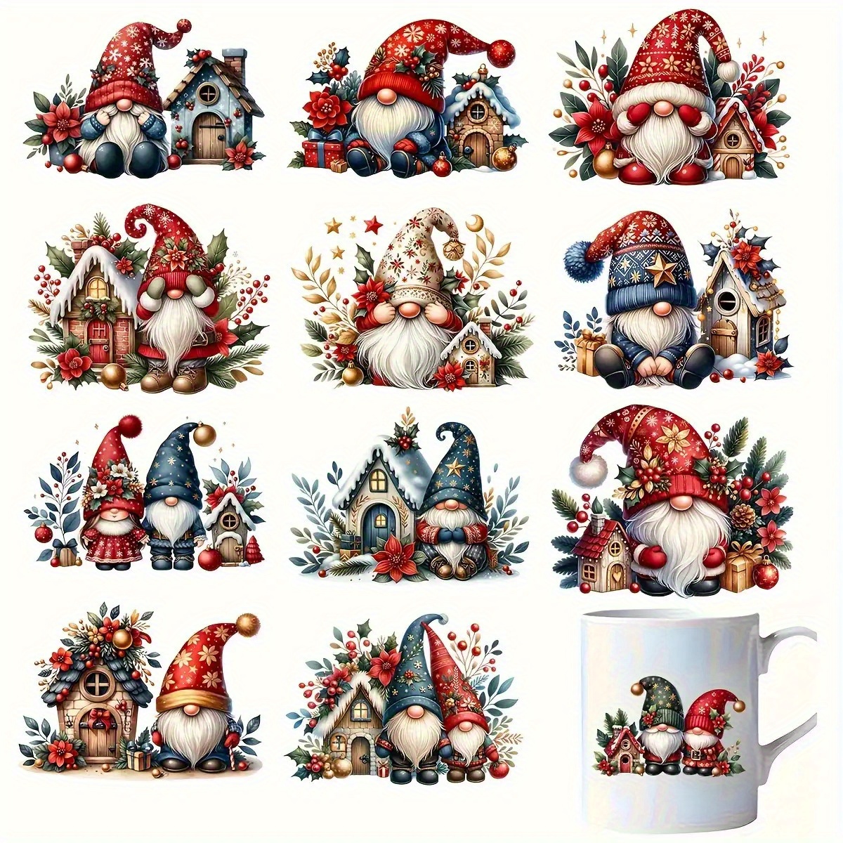 TEMU 12 pegatinas transferibles de Papá Noel y - Calcomanías autoadhesivas, adecuadas para tazas, cristalería, portátiles, fundas de teléfono y más -