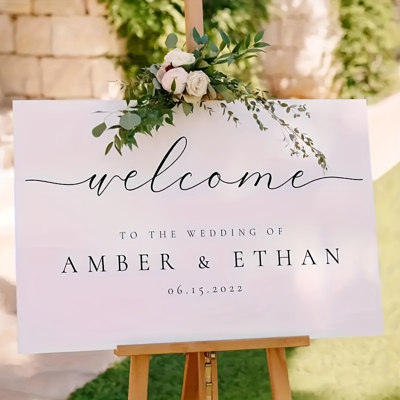 TEMU Custom Acrylic Welcome Sign - Weddings, - Elegant Script Font, Freestanding Outdoor Decoration, No Power Needed, Event Signage|personalized