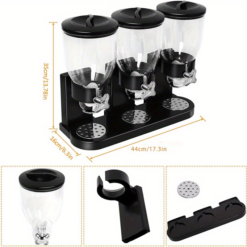 TEMU 1pcthree Cereal Dispenser, 6l Extra Large Capacity Storage Storing Cereal, Candy And Coffee Beans, The Dispenser Keeps Your Food Organized.