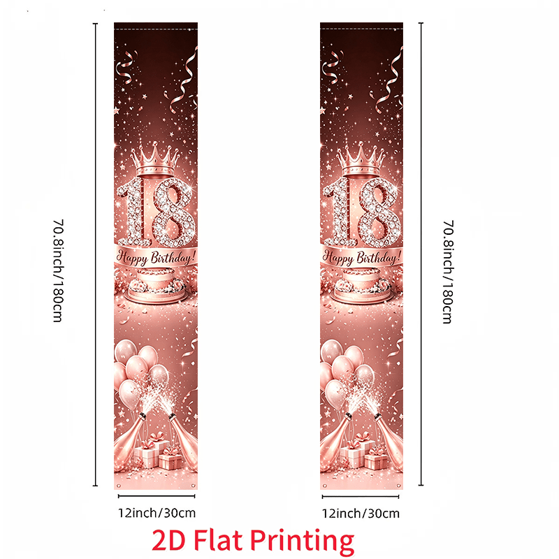 TEMU Plat 2D, 2pcs Bannière Rideau 18e Anniversaire avec Décorations Numéro 18 - Panneau de Porte Suspendu Adapté aux Décorations de Fête