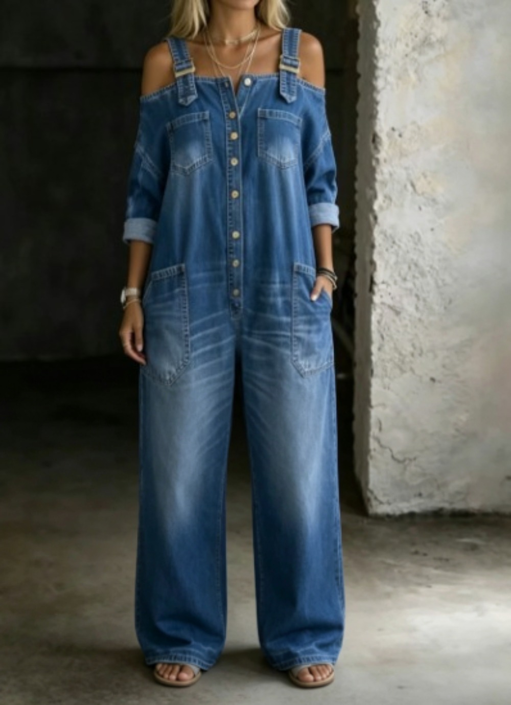 Denim Romper Front