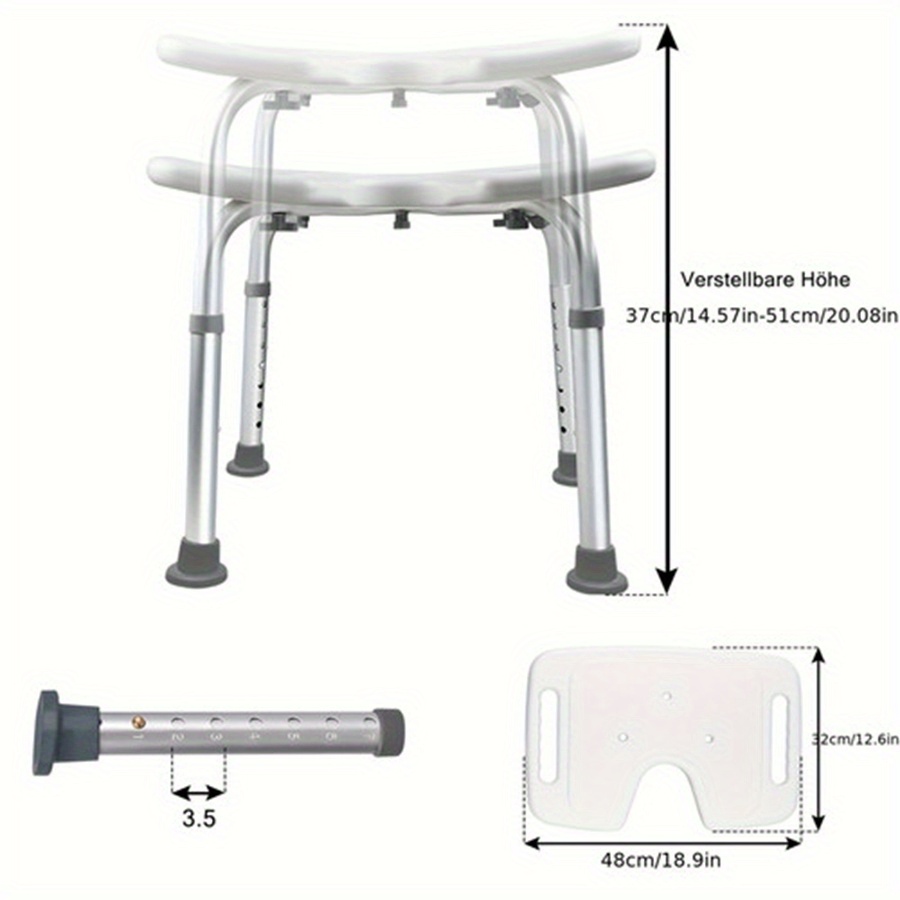 E-shop Duschhocker Badezimmerhocker Duschhocker für Senioren höhenverstellbar 37-51 cm Duschstuhl Duschsitz bis 136 kg