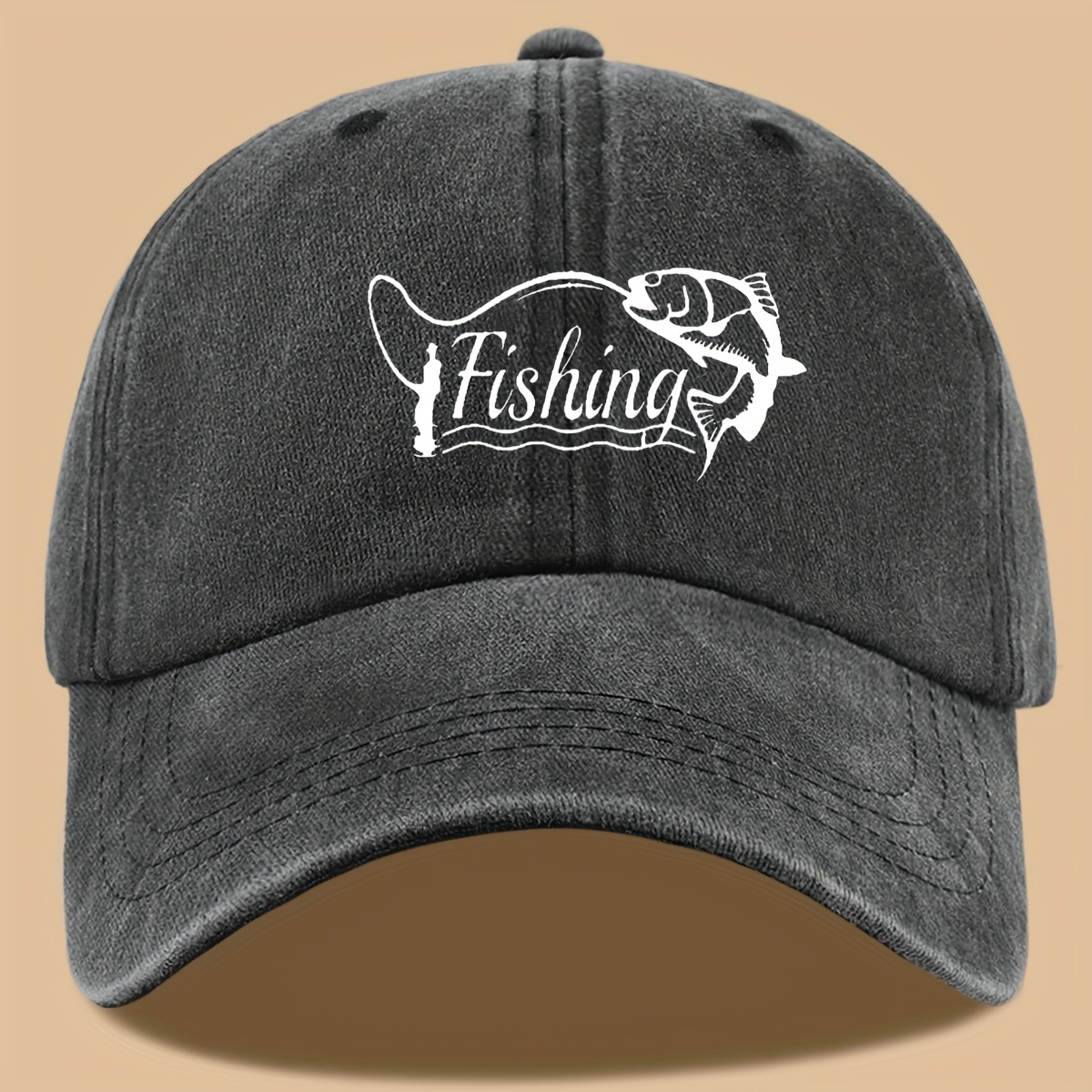 E-shop 1 Stück "Angeln Fisch Druck Outdoor Baseball Cap - Niedliche gewaschene gebogene Krempe, atmungsaktiv verstellbarer Unisex Sonnenhut, geeignet