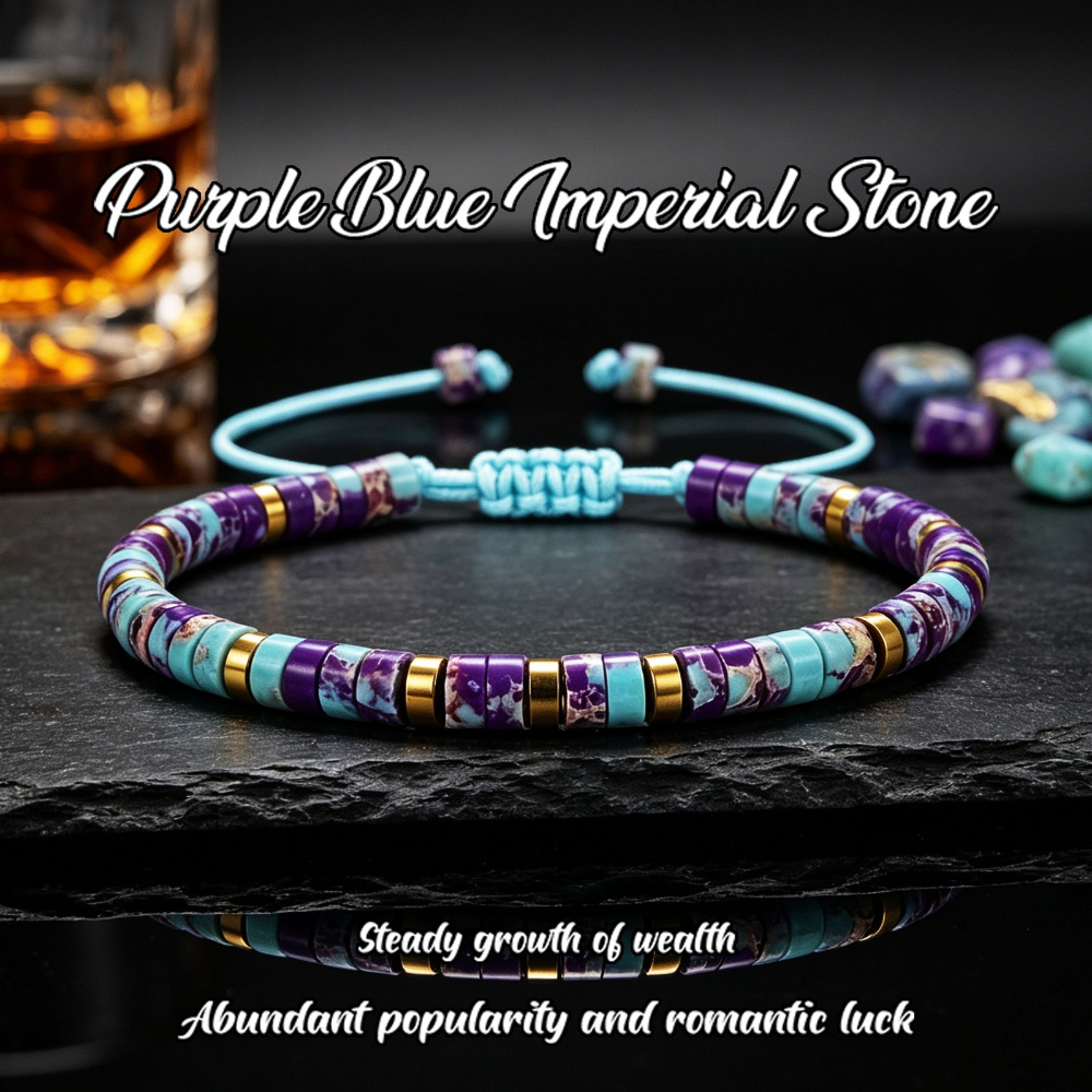TEMU Sqnutq Bohemian Adjustable Braided Bracelet With Purple & Blue Heishi Beads - Suitable For , Non-metallic Beads, Daily Wear,,, Special Occasions