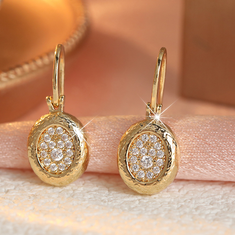 Vintage Luxury Hammered Oval Dangle Hook Earrings