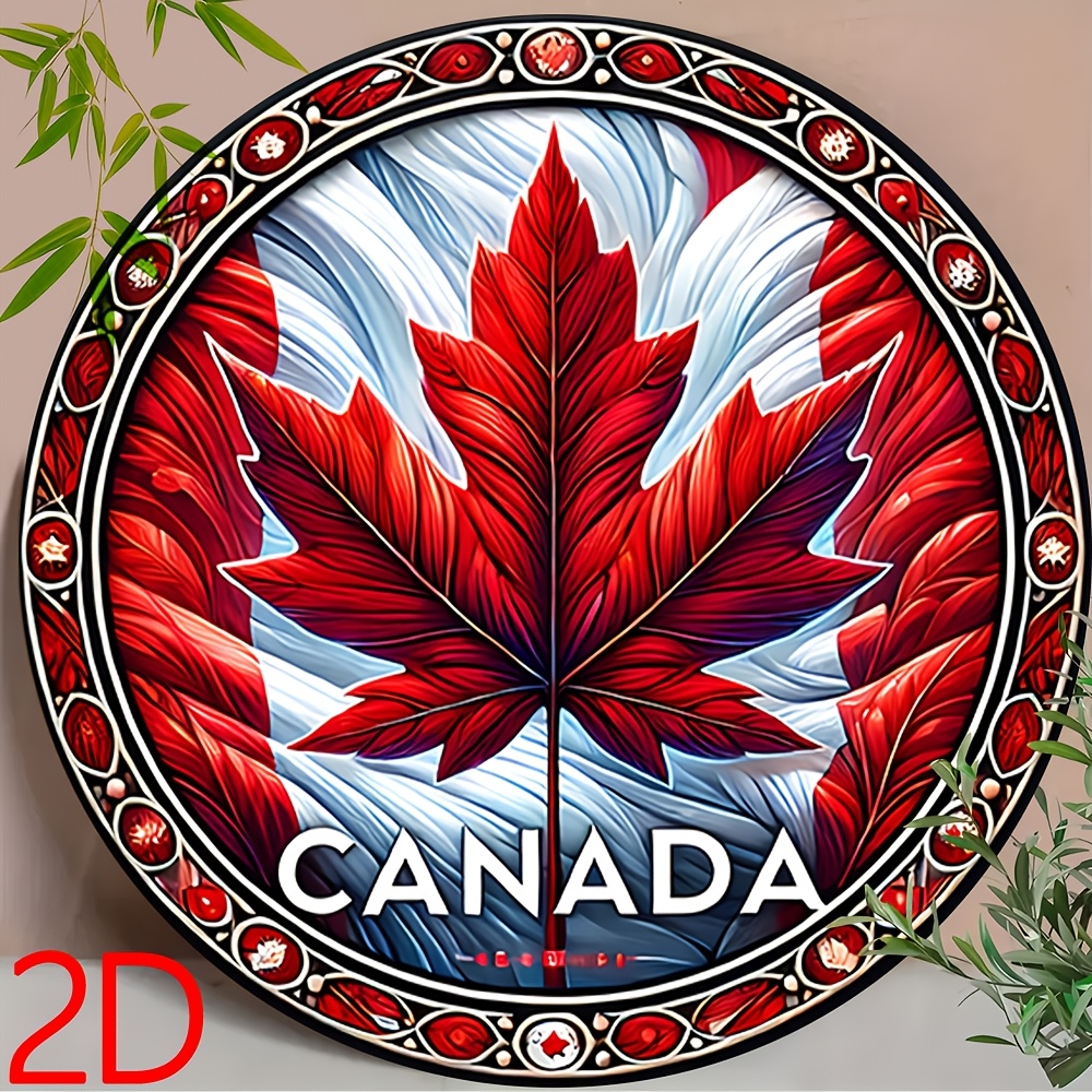 TEMU Plat 2D, 1 pièce Plaque Murale Ronde en Bois Plat 2D Imprimée sur le Thème Vintage de d'Érable du Canada - Décoration Murale Style Rustique pour