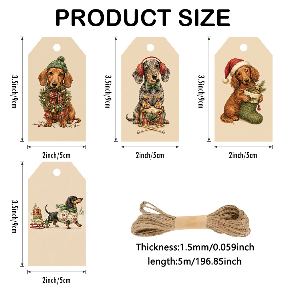TEMU 48pcs Dachshund Christmas Gift Tags With - Suitable For Holiday Wrapping, Party Decorations, Wreath & Scarf Cutouts, Paper Tags With Dachshund