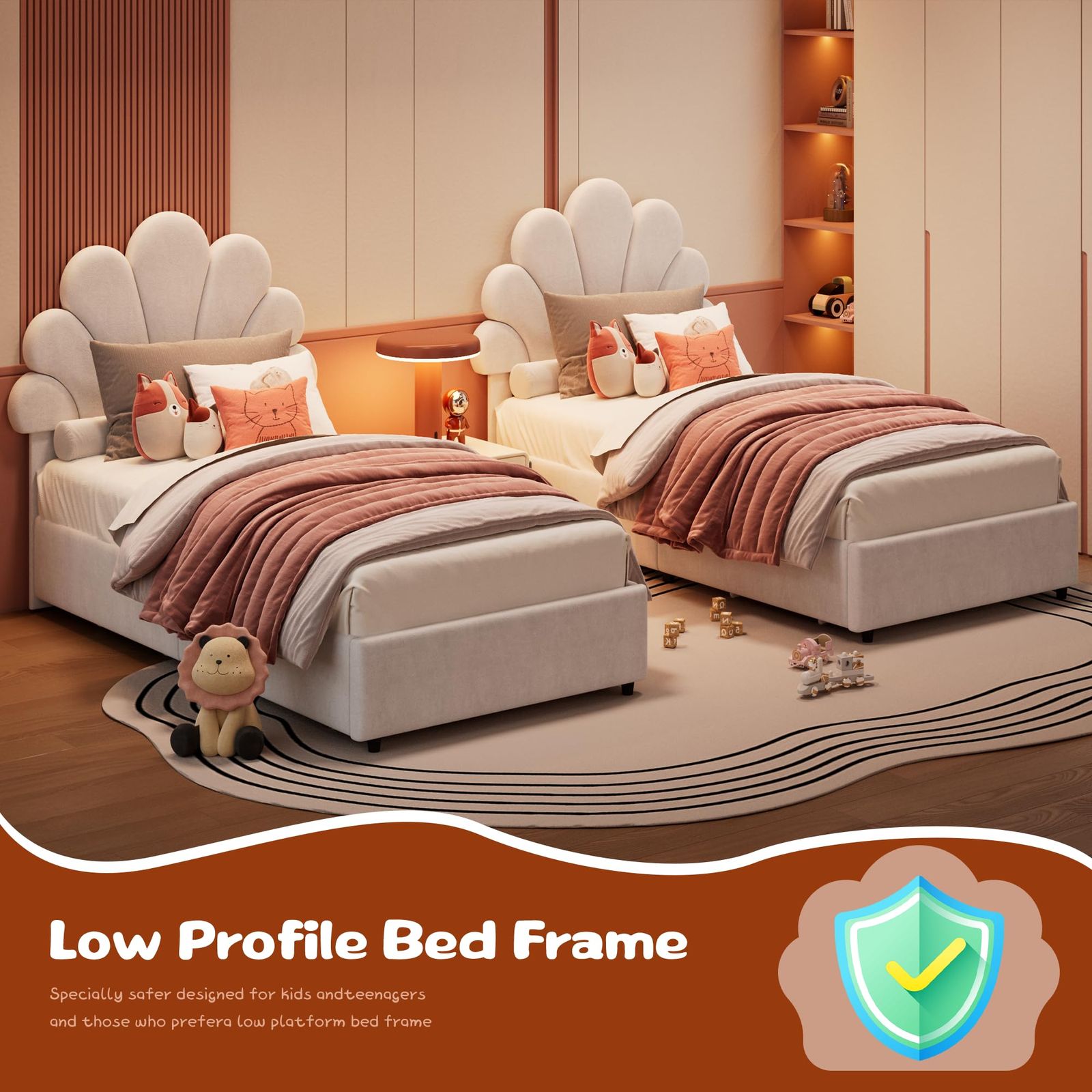 Twin Size Bed Frame Suitable for Kids Girls Boys - Upholstered Princess Platform Bed with Headboard & 2 Storage Drawers, Solid Wood Slat Support, No Box Spring Needed, Easy Assembly, Modern Minimalist Furniture for Boys and Girls