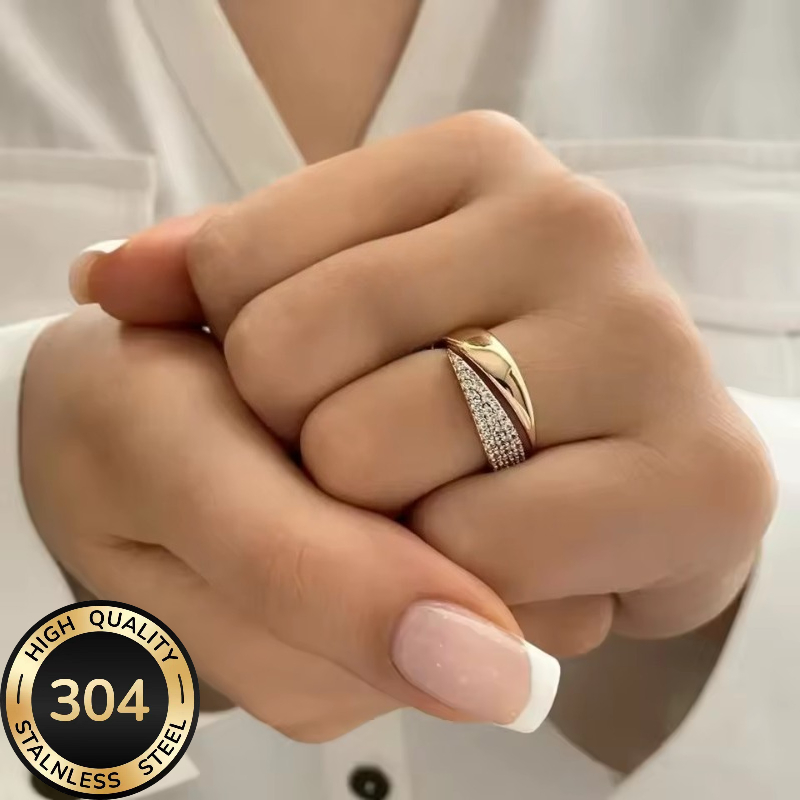 TEMU 1pc ยท Women's ยท Light Luxury ยท High-end Feel ยท 304 Stainless Steel Inlaid Synthetic Zirconia Geometric Ring - Suitable For Daily Wear Or