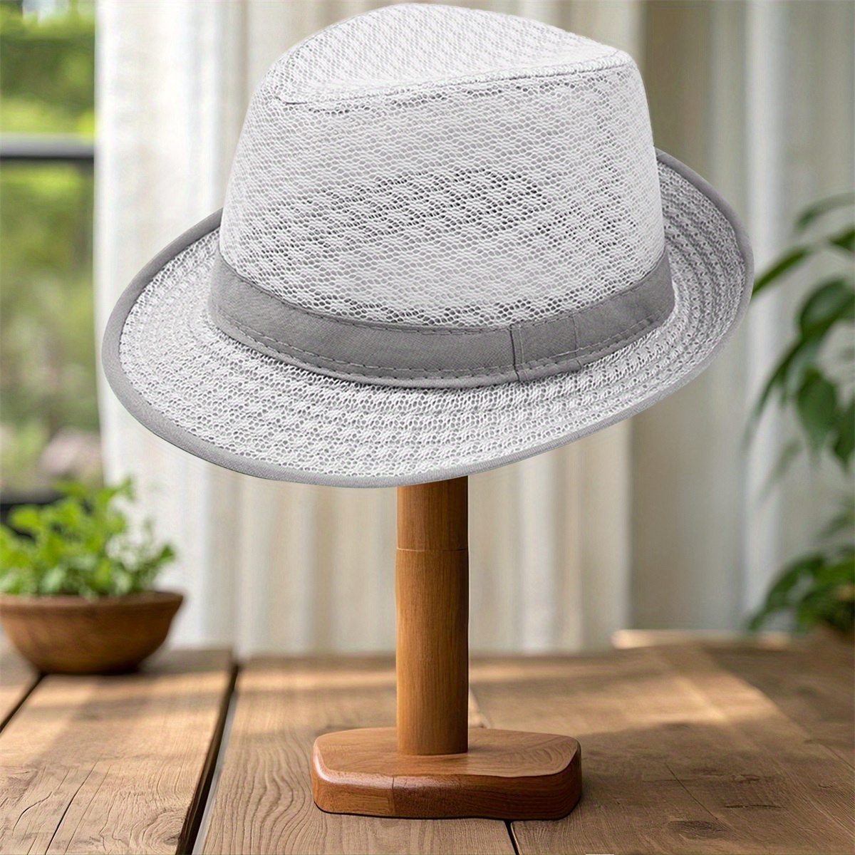 mens vintage straw panama hat breathable summer fedora with mesh