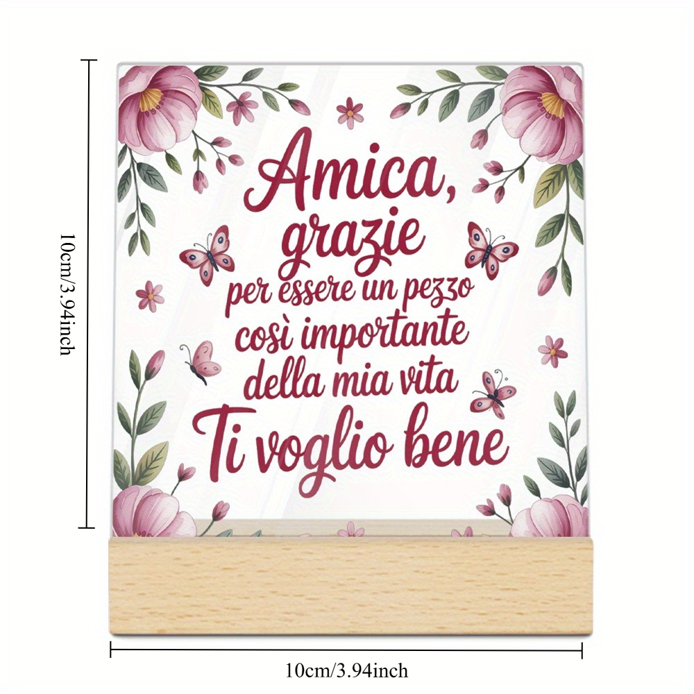 TEMU 2D Flat - [2D Flat] 3.94X3.94 Pollici, Decorazione 2D Flat, 1 pz di Insegna Acrilica Italiana con Base per Decorazioni da Scrivania, Amica Bene,