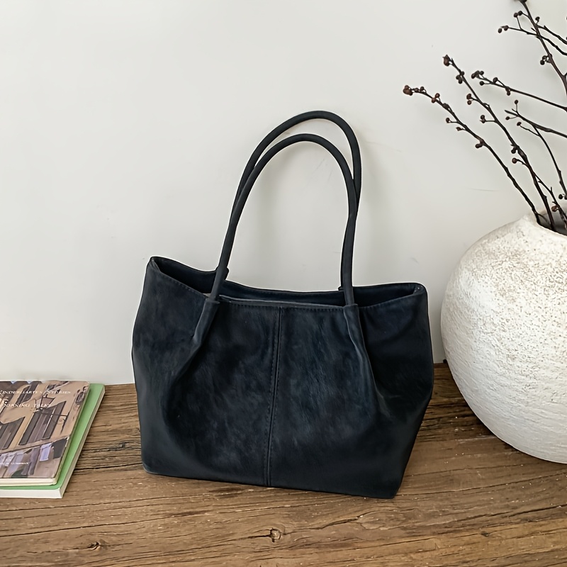 TEMU Vintage Large Capacity Women's New Commuter Versatile Casual Simple Single Shoulder Bag Handheld Tote Bag, Handbag, Lining, Zipper Closure.
