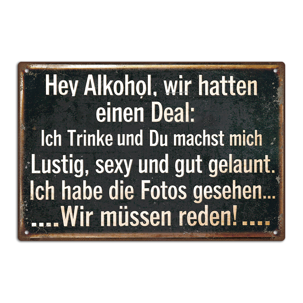 TEMU 2d Flat, 2d Flat Putuo Decor 1pc German Vintage Metal Sign, Hey Alcohol, We Had A Deal: I And Funny, Sexy And Good-luck, Wall Art Decor For Home