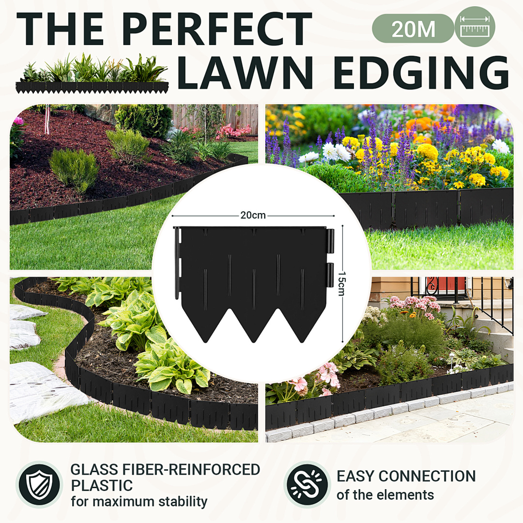 [3d] Plastic Garden Lawn Edging Border, 3-point Black Flower Bed Fence, Plug-in Lawn Border For Garden Beds, Mowing Edge Roll, 5m/10m/20m